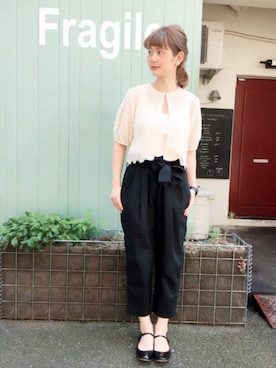 「Dot＆Stripes CHILD WOMAN（ドットアンドストライプス　チャイルドウーマン）のケミカルレース　羽織ブラウス（シャツ/ブラウス、ホワイト系）」を使った、yumaさん（レディース・161cm）の夏コーディネート