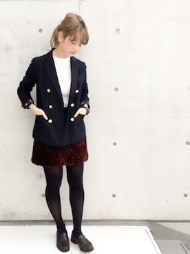 「My Fav. CHILD WOMAN（マイファブチャイルドウーマン）の2/48ウール　W釦テーラージャケット（テーラードジャケット、ブルー系）」を使った、yumaさん（レディース・161cm）の秋コーディネート