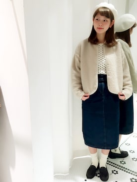 「CHILD WOMAN（チャイルドウーマン）のてんとう虫モチーフ　ベレー帽（ハンチング/ベレー帽、ホワイト系）」を使った、yumaさん（レディース・161cm）の秋コーディネート