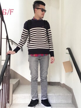 「old skool」｜「アイテム（パンツ）」を使った、Paak Chanさん（メンズ・173cm）の冬コーディネート