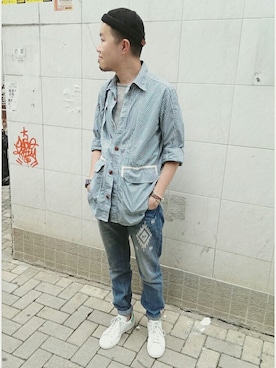 「plaid」｜「アイテム（帽子）」を使った、Paak Chanさん（メンズ・173cm）の春コーディネート