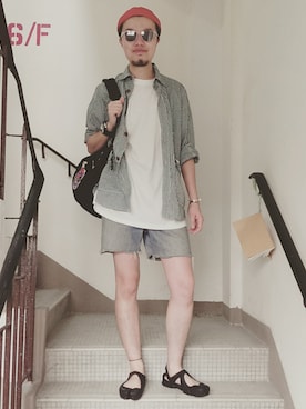 「plaid」｜「アイテム（帽子）」を使った、Paak Chanさん（メンズ・173cm）の春コーディネート