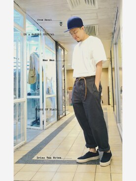 「DRIES VAN NOTEN（ドリスヴァンノッテン）のアイテム（スニーカー）」を使った、Paak Chanさん（メンズ・172cm）の秋コーディネート