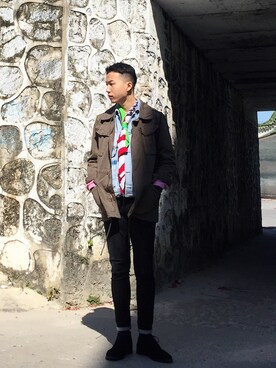 「PULL&BEAR（プルアンドベア）のアイテム（ミリタリージャケット）」を使った、SMTF_PLUSさん（メンズ・175cm）の春コーディネート