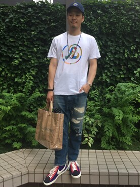 「RICHARDSON（リチャードソン）のアイテム（Tシャツ/カットソー）」を使った、Atushi Kamidairaさん（メンズ・180cm）の夏コーディネート