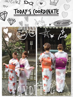 「花見」｜「アイテム（浴衣）」を使った、わいわいさん（レディース・165cm）の春コーディネート