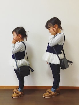 「西松屋」｜「アイテム（チュニック）」を使った、tomomiさん（キッズ・100cm）の秋コーディネート