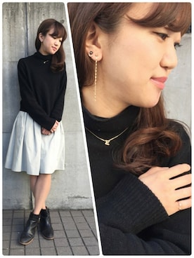 「黒タートルネック」｜「アイテム（アクセサリー）」を使った、TAKE-UP_STAFFさん（レディース・158cm）の冬コーディネート