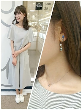 「TAKE-UP（テイクアップ）のアイテム（イヤリング）」を使った、TAKE-UP_STAFFさん（レディース・158cm）の春コーディネート