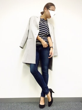 「ボーダーニット」｜MINAKOさん（レディース・165cm）の秋コーディネート