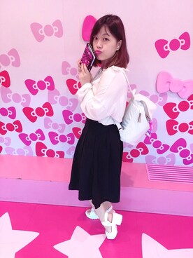 「PAZZO（パッゾ）のアイテム（スカート、ブラック系）」を使った、little an ningさん（レディース・151cm）の冬コーディネート