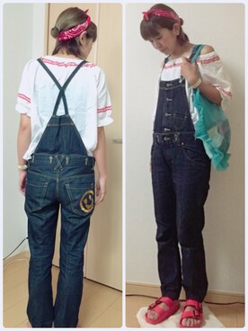 「ビルケン風サンダル」｜「アイテム（オールインワン・サロペット）」を使った、psadyさん（レディース・163cm）の夏コーディネート