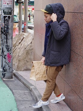 「ペーパーバッグ」｜「アイテム（その他アウター）」を使った、Shu Sasakiさん（メンズ・180cm）の冬コーディネート