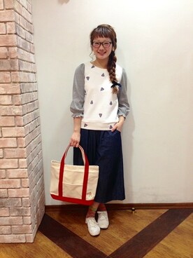 「マリン」｜「アイテム（スウェット）」を使った、つぅちゃんさん（レディース・157cm）の春コーディネート