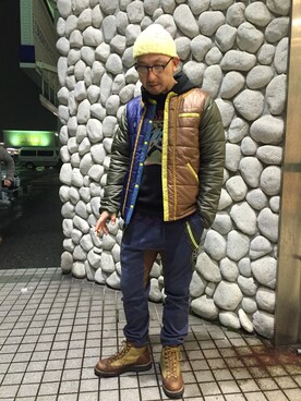 「ALDIES（アールディーズ）のアイテム（ダウンジャケット/コート）」を使った、UEさん（メンズ・175cm）の冬コーディネート