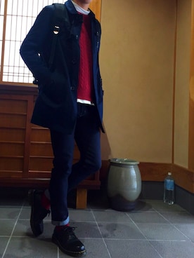 「アイテム（ステンカラーコート）」を使った、ﾖｼｵｶさん（メンズ・176cm・10代）の冬コーディネート