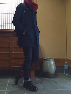 「アイテム（ステンカラーコート）」を使った、ﾖｼｵｶさん（メンズ・176cm・10代）の冬コーディネート