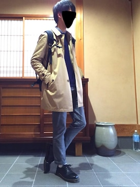 「アイテム（ステンカラーコート）」を使った、ﾖｼｵｶさん（メンズ・176cm・10代）の春コーディネート