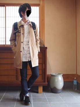 「アイテム（ステンカラーコート）」を使った、ﾖｼｵｶさん（メンズ・176cm・10代）の春コーディネート