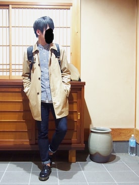 「アイテム（ステンカラーコート）」を使った、ﾖｼｵｶさん（メンズ・176cm・10代）の春コーディネート