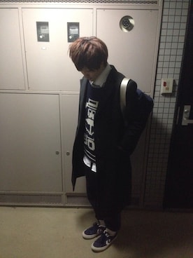 「ランドセル」｜「アイテム（チェスターコート）」を使った、mamoさん（メンズ・174cm）の冬コーディネート