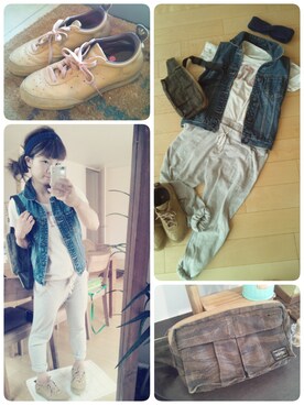 「MOUSSY（マウジー）のヘアバンド（ヘアバンド、ブルー系）」を使った、yopinさん（レディース・152cm）の夏コーディネート