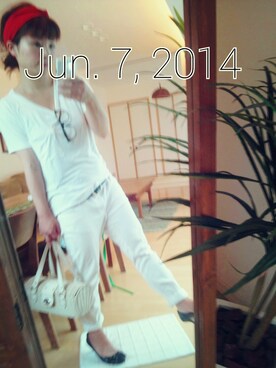 「GU（ジーユー）のホワイトボーイズデニム（デニムパンツ、ホワイト系）」を使った、yopinさん（レディース・152cm）の夏コーディネート