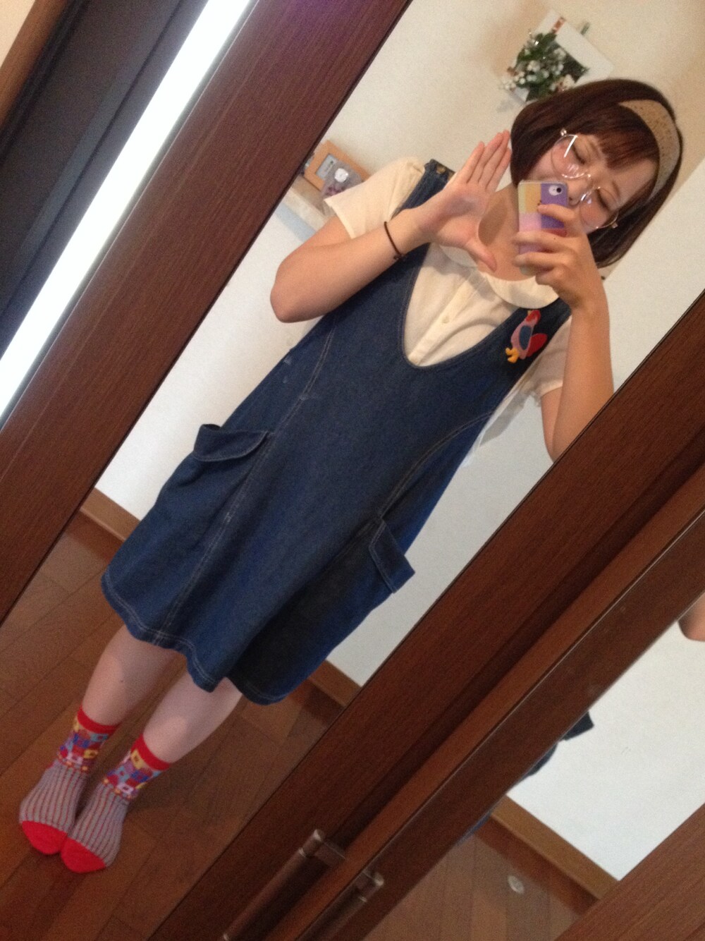 「#メガネ、#SM2」｜「SM2のアイテム（サロペット/オーバーオール、ブルー系）」を使った、もいさん（レディース・153cm）の夏コーディネートの1枚目の写真