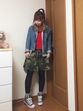 「タイツ×靴下」｜「アイテム（デニムジャケット）」を使った、☺︎さん（レディース・156cm）の冬コーディネート