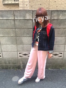 「赤リュック」｜りちゃさん（レディース・158cm）の春コーディネート