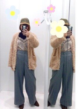 「ファーコート」｜「アイテム（キャミソール）」を使った、りちゃさん（レディース・158cm）の秋コーディネート