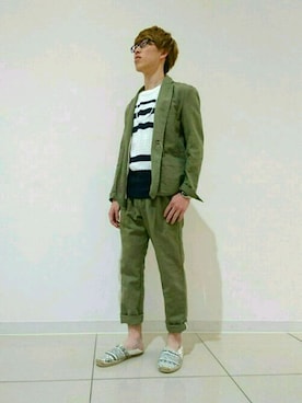 「アイテム（テーラードジャケット）」を使った、HVC廿日市店さん（メンズ・167cm）の春コーディネート
