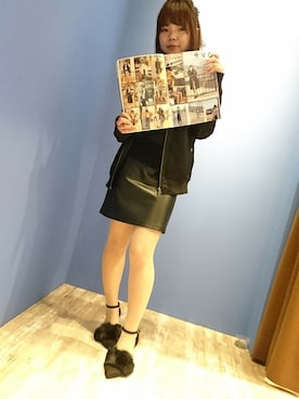 「HVC（エイチブイシー）のアイテム（ライダースジャケット）」を使った、HVC廿日市店さん（レディース・158cm）の冬コーディネート