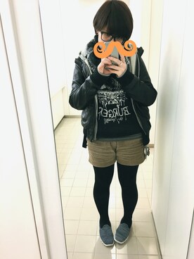 「黒縁メガネ」｜「アイテム（その他アウター）」を使った、stnbさん（レディース・160cm）の冬コーディネート