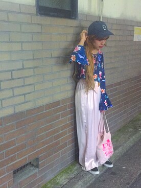 「アイテム（キャップ）」を使った、中谷愛さん（レディース・157cm・20代）の春コーディネート