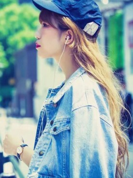 「アイテム（デニムジャケット）」を使った、中谷愛さん（レディース・157cm・20代）の夏コーディネート