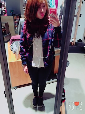 「OLD NAVY（オールドネイビー）のアイテム（スタジャン）」を使った、Bon Jourさん（レディース・155cm）の秋コーディネート