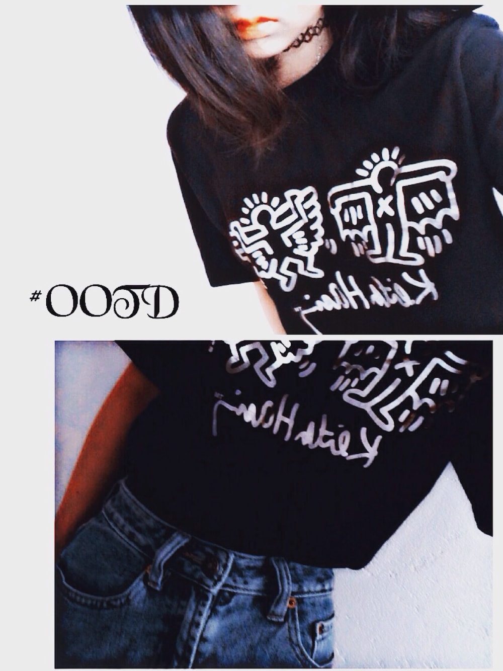 「ootd、Keith Haring、UNIQLO、used、BUBBLEStokyo、FOREVER 21」｜「UNIQLOのアイテム（Tシャツ/カットソー、ブラック系）」を使った、Marthaさん（レディース・155cm）の夏コーディネートの1枚目の写真