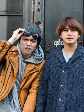 「マスタード」｜「アイテム（ライダースジャケット）」を使った、畑聡さん（メンズ・180cm）の冬コーディネート