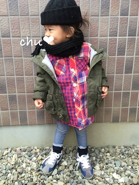 「OLD NAVY（オールドネイビー）のアイテム（ミリタリージャケット）」を使った、kona0122さん（キッズ・80cm）の冬コーディネート