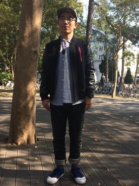 「LESS（レス）のアイテム（キャップ）」を使った、Ray Chungさん（メンズ・167cm）の冬コーディネート