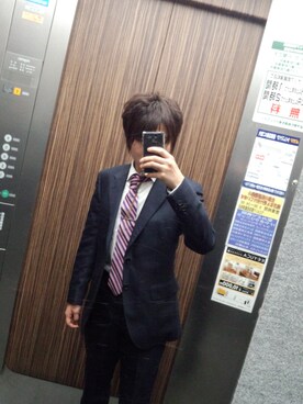 「アイテム（セットアップ、ブルー系）」を使った、静岡さん（メンズ・165cm）の春コーディネート