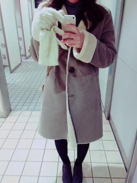 「Ray BEAMS（レイビームス）のアイテム（ムートンコート）」を使った、mykさん（レディース・151cm）の冬コーディネート