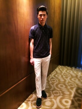 「アイテム（シューケア用品、ブルー系）」を使った、kenny耿さん（メンズ・174cm）の夏コーディネート
