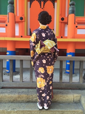 「UNKNOWN.（アンノウン）のアイテム（浴衣、ブルー系）」を使った、Annieさん（レディース）の夏コーディネート