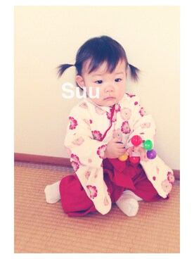 「アイテム（水着/着物・浴衣、レッド系）」を使った、fuusuuさん（キッズ・80cm）の冬コーディネート