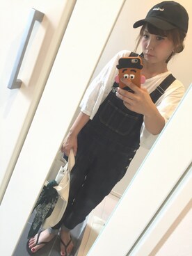 「バンダナ」｜「アイテム（つなぎ/オールインワン）」を使った、monさん（レディース・152cm）の夏コーディネート