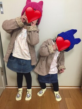 「うさ耳」｜「アイテム（ニットキャップ/ビーニー）」を使った、❁さん（キッズ・100cm）の冬コーディネート