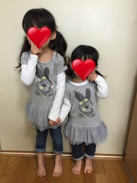 「UNIQLO（ユニクロ）のGIRLS レギンス（デニム・10分丈）（レギンス/スパッツ）」を使った、❁さん（キッズ・100cm）の春コーディネート
