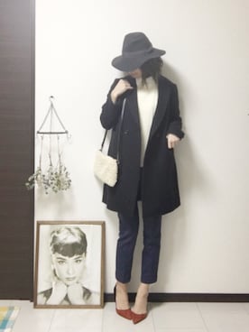 「holiday」｜「アイテム（チェスターコート）」を使った、Naoさん（レディース・169cm）の冬コーディネート